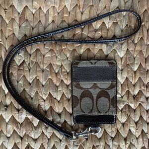 COACH Brown Signature Lanyard ID Card Holder
